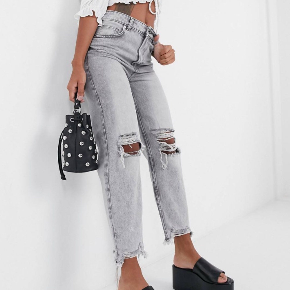 NWOT Bershka distressed gray jeans